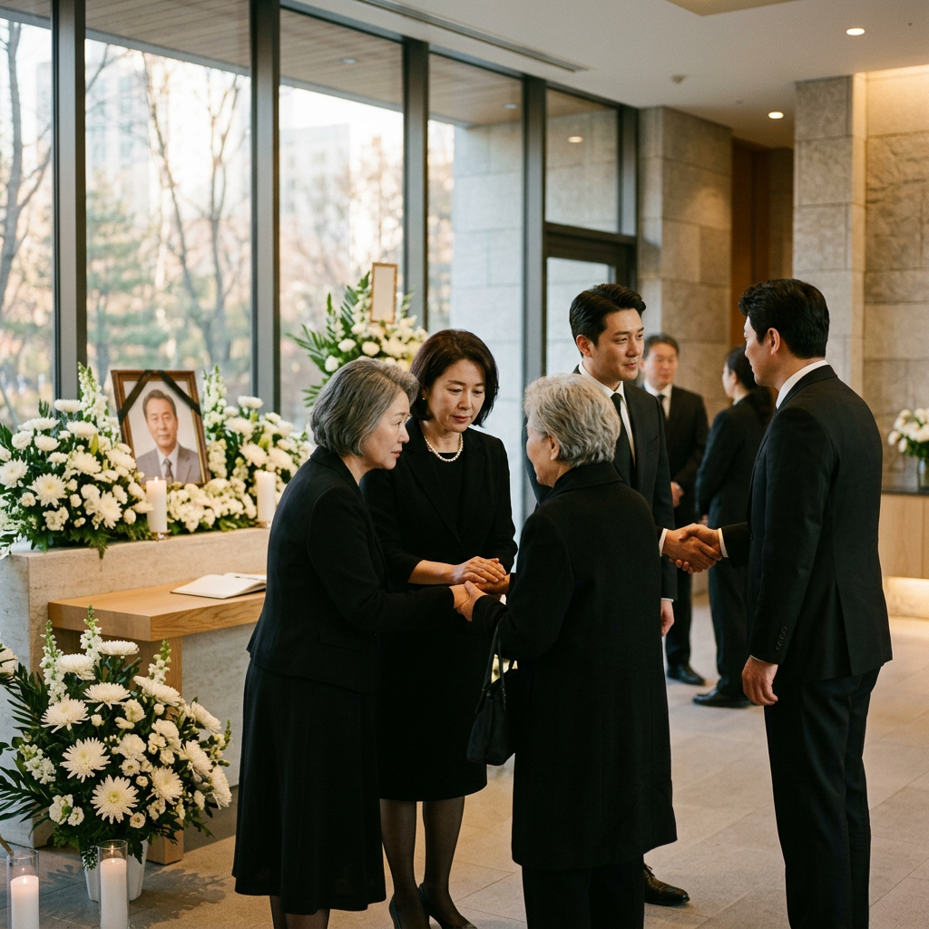 정중한 입관 및 조문객 맞이 실물