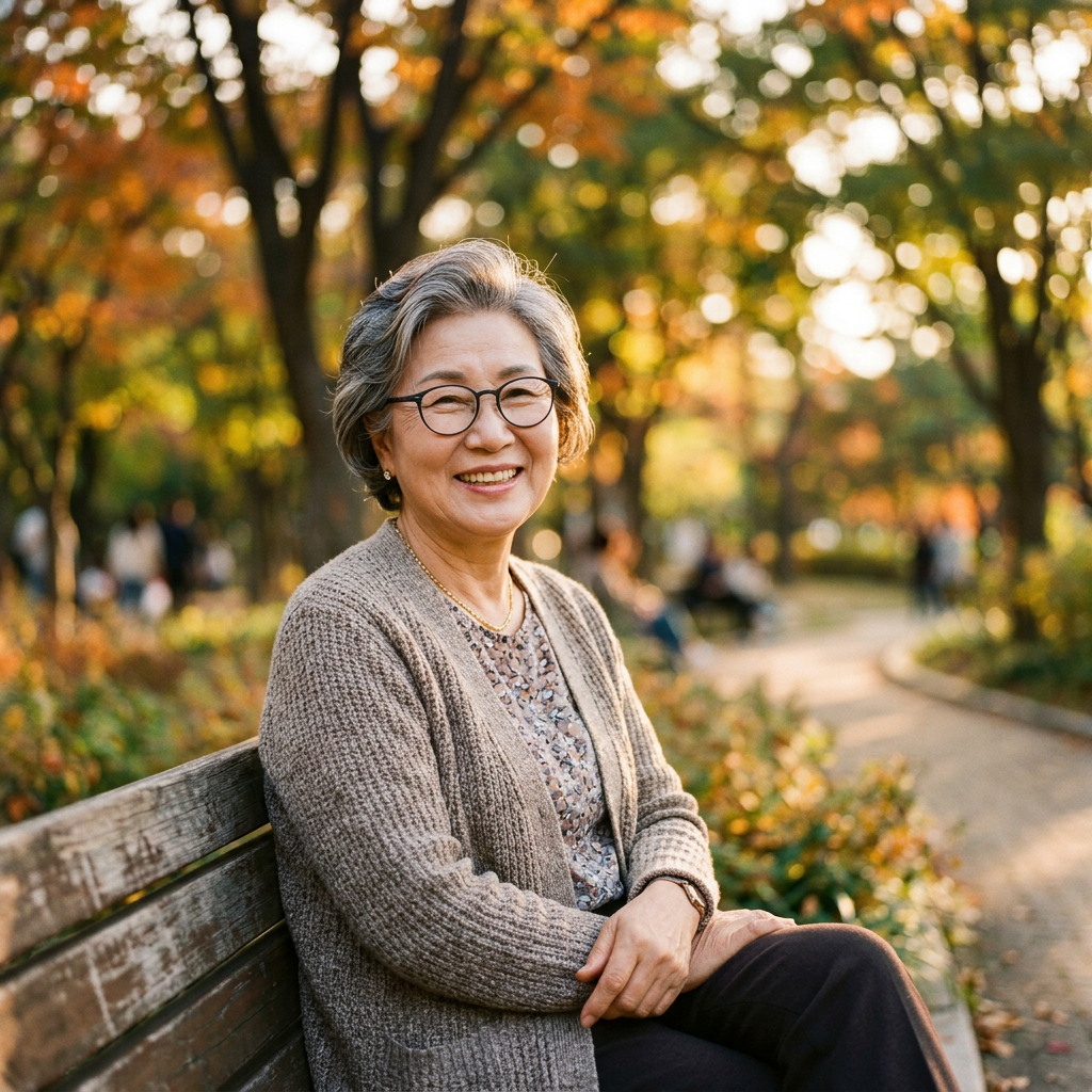 가을의 서재 액자 안에 배치된 노년 여성의 사진