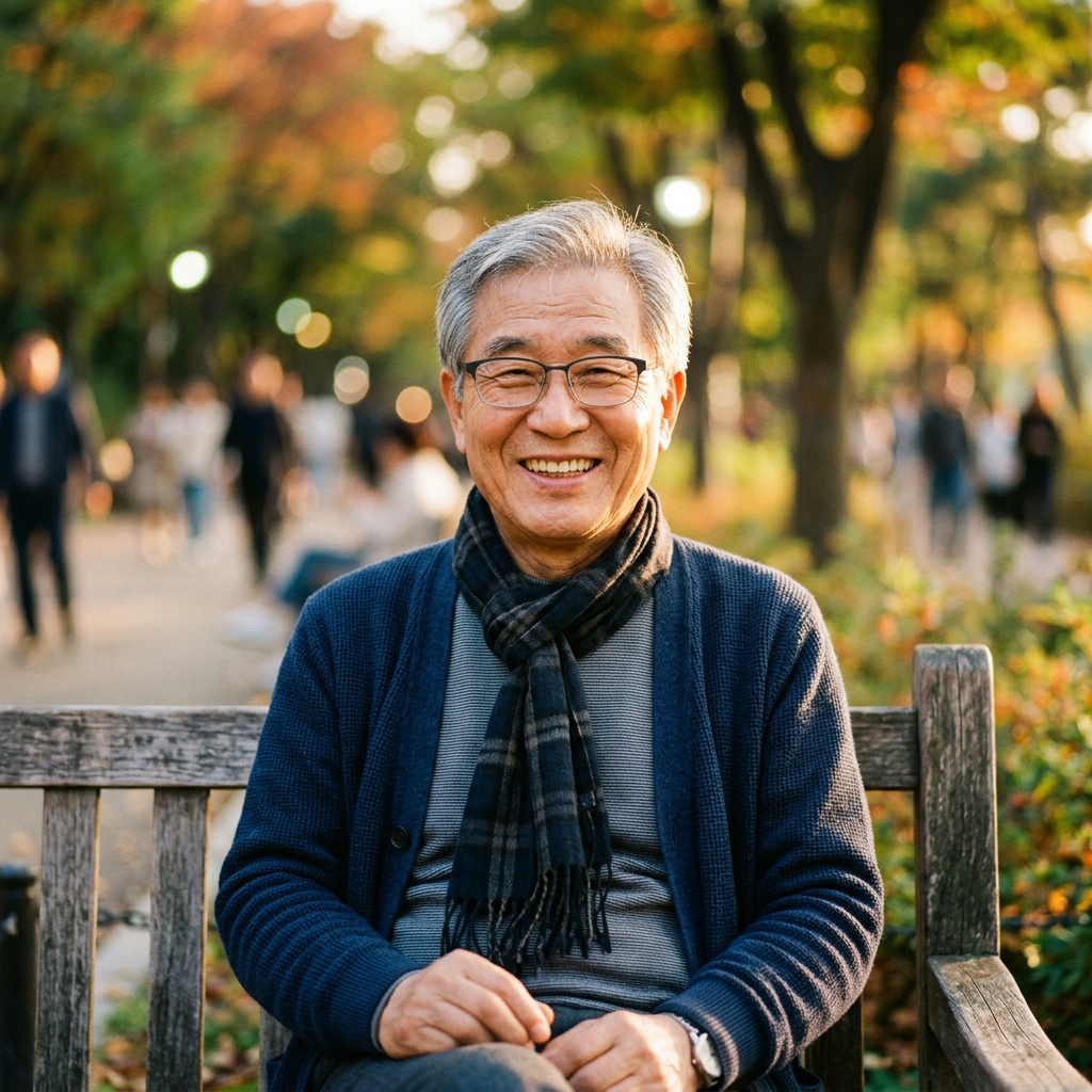 삶의 서재 액자 안에 배치된 노년 남성의 사진