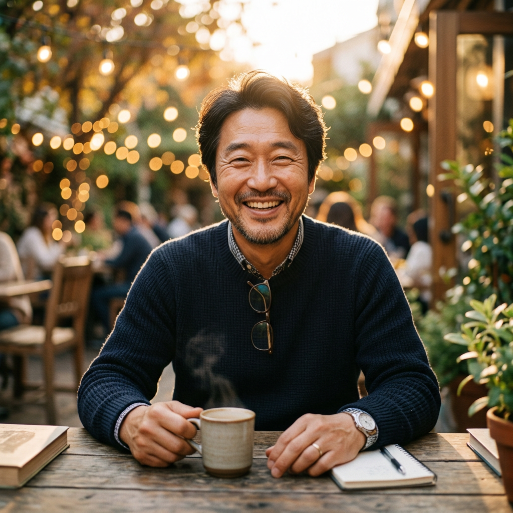 맑은 안식 템플릿의 액자 안에 배치된 중년 남성의 사진